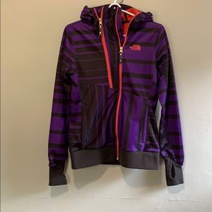 Small Purple Stripped North Face Zip Up Sweatshirt